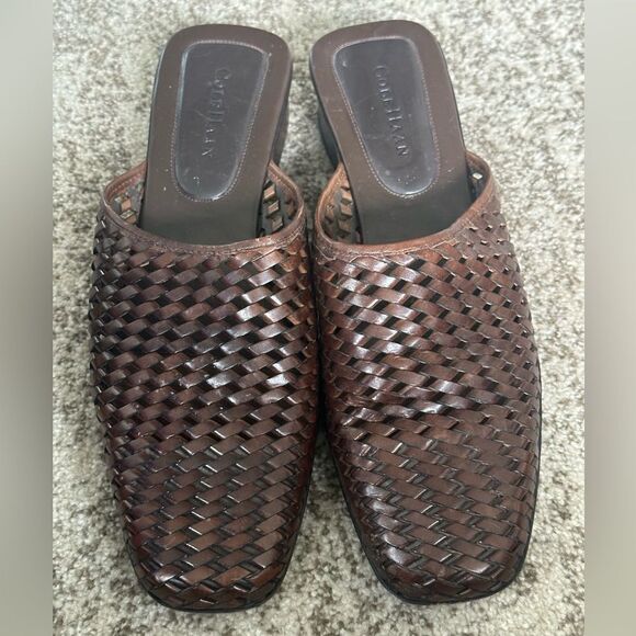 Cole Haan Brown Resort Leather Basket Weaved Clogs 10 - Picture 1 of 8